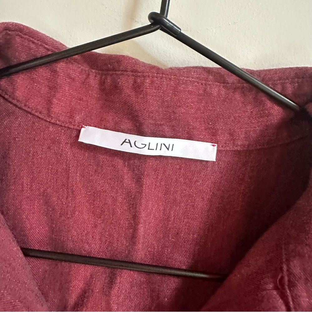 Aglini Dark Red Ruffle Button Down Shirt - Picture 2 of 8